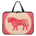 Chinese Flower Ox Zodiac Print Laptop Sleeve With Handle