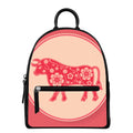 Chinese Flower Ox Zodiac Print Leather Backpack