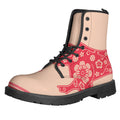 Chinese Flower Ox Zodiac Print Lace-Up Boots