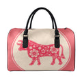 Chinese Flower Ox Zodiac Print Leather Duffel Bag