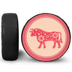 Chinese Flower Ox Zodiac Print Leather Spare Tire Cover