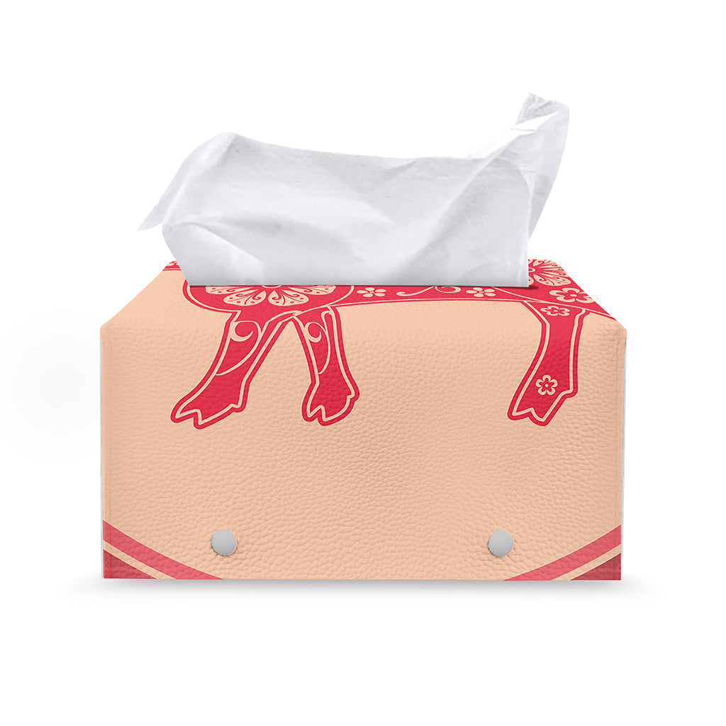 Chinese Flower Ox Zodiac Print Leather Tissue Box Cover