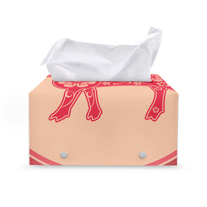 Chinese Flower Ox Zodiac Print Leather Tissue Box Cover