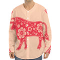 Chinese Flower Ox Zodiac Print Long Sleeve Baseball Jersey