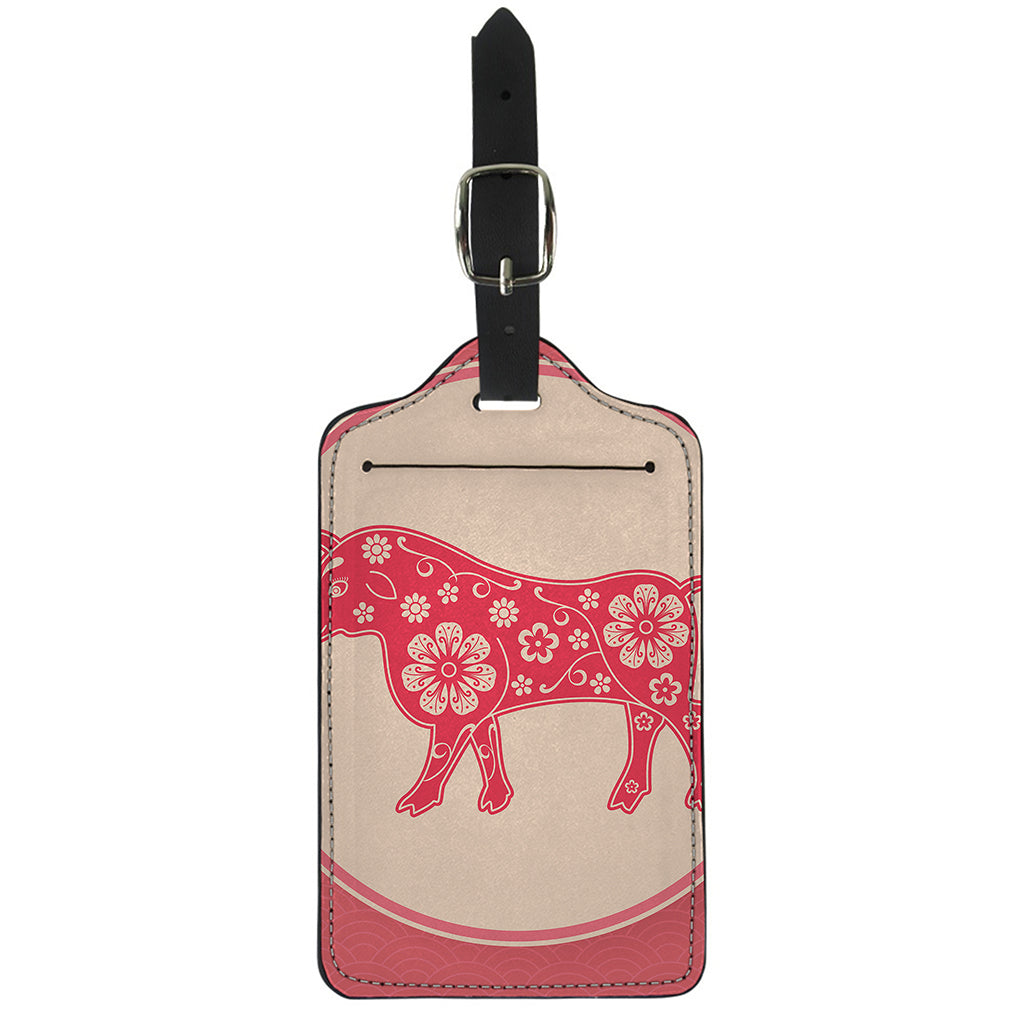 Chinese Flower Ox Zodiac Print Luggage Tag