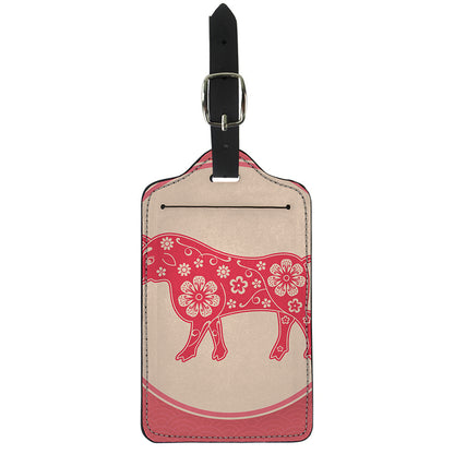 Chinese Flower Ox Zodiac Print Luggage Tag