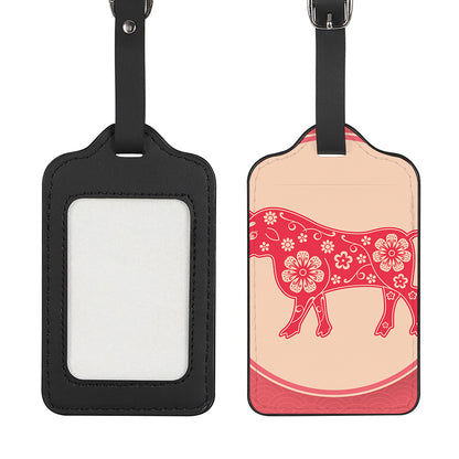 Chinese Flower Ox Zodiac Print Luggage Tag