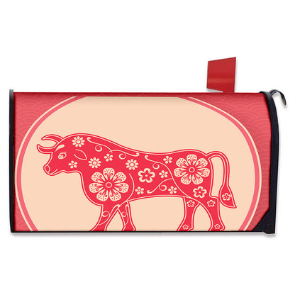 Chinese Flower Ox Zodiac Print Mailbox Cover