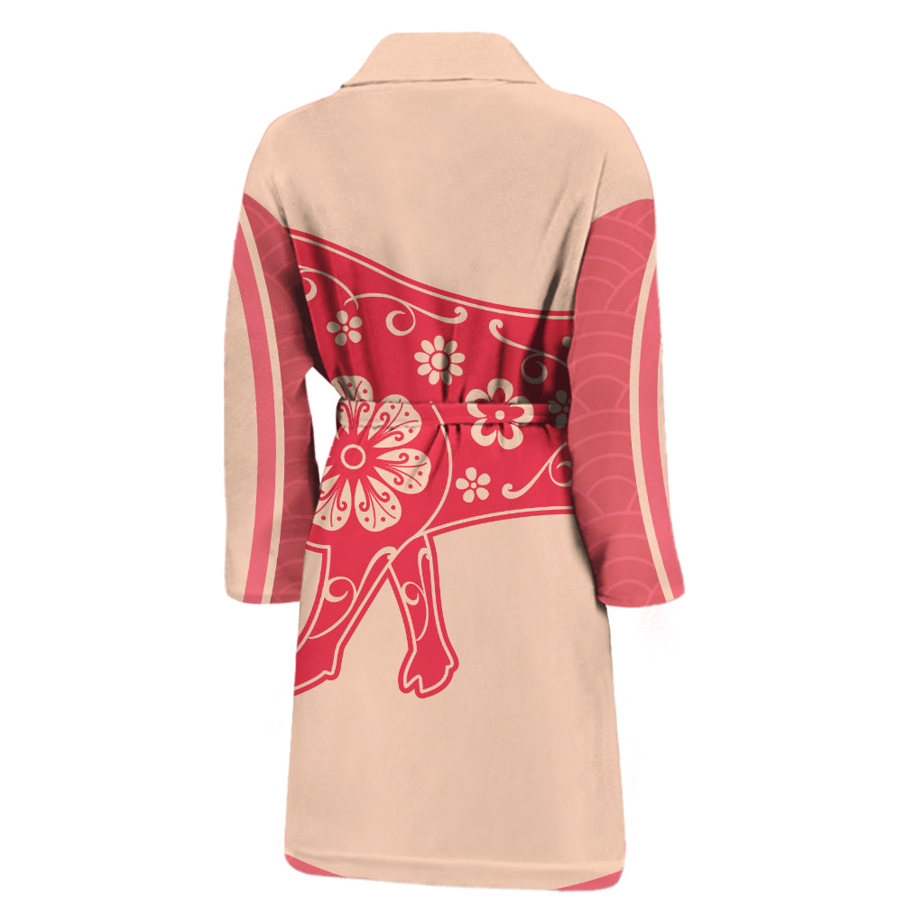 Chinese Flower Ox Zodiac Print Men's Bathrobe