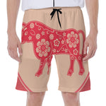 Chinese Flower Ox Zodiac Print Men's Beach Shorts