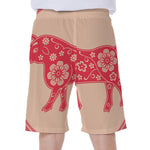 Chinese Flower Ox Zodiac Print Men's Beach Shorts