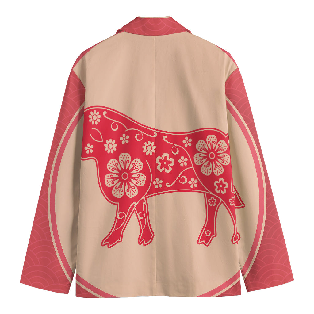 Chinese Flower Ox Zodiac Print Men's Blazer