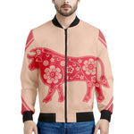 Chinese Flower Ox Zodiac Print Men's Bomber Jacket