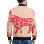 Chinese Flower Ox Zodiac Print Men's Bomber Jacket