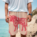 Chinese Flower Ox Zodiac Print Men's Cargo Shorts