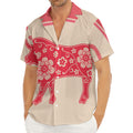 Chinese Flower Ox Zodiac Print Men's Deep V-Neck Shirt