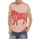 Chinese Flower Ox Zodiac Print Men's Fitness Tank Top