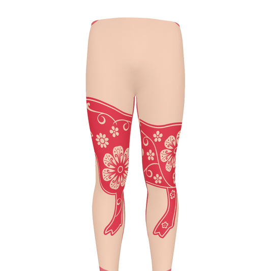 Chinese Flower Ox Zodiac Print Men's leggings