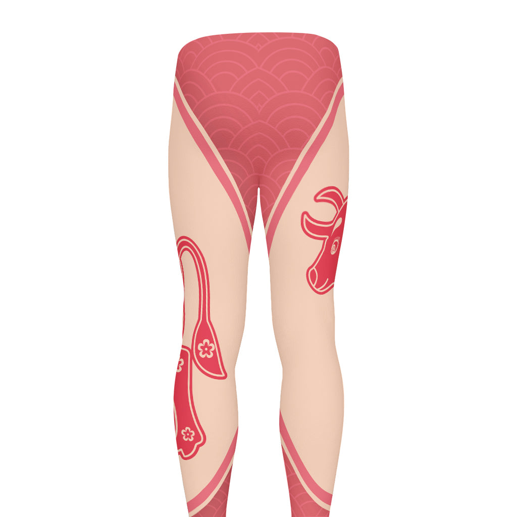 Chinese Flower Ox Zodiac Print Men's leggings