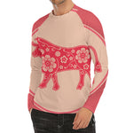Chinese Flower Ox Zodiac Print Men's Long Sleeve Rash Guard