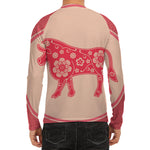 Chinese Flower Ox Zodiac Print Men's Long Sleeve Rash Guard