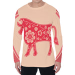 Chinese Flower Ox Zodiac Print Men's Long Sleeve T-Shirt