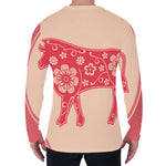 Chinese Flower Ox Zodiac Print Men's Long Sleeve T-Shirt
