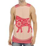 Chinese Flower Ox Zodiac Print Men's Muscle Tank Top