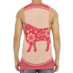 Chinese Flower Ox Zodiac Print Men's Muscle Tank Top