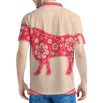 Chinese Flower Ox Zodiac Print Men's Polo Shirt