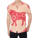 Chinese Flower Ox Zodiac Print Men's Shirt