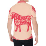 Chinese Flower Ox Zodiac Print Men's Shirt