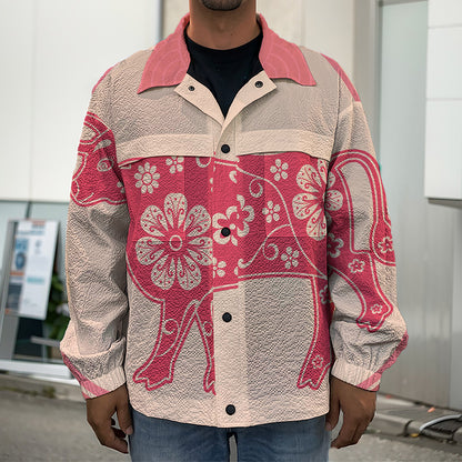 Chinese Flower Ox Zodiac Print Men's Shirt Jacket