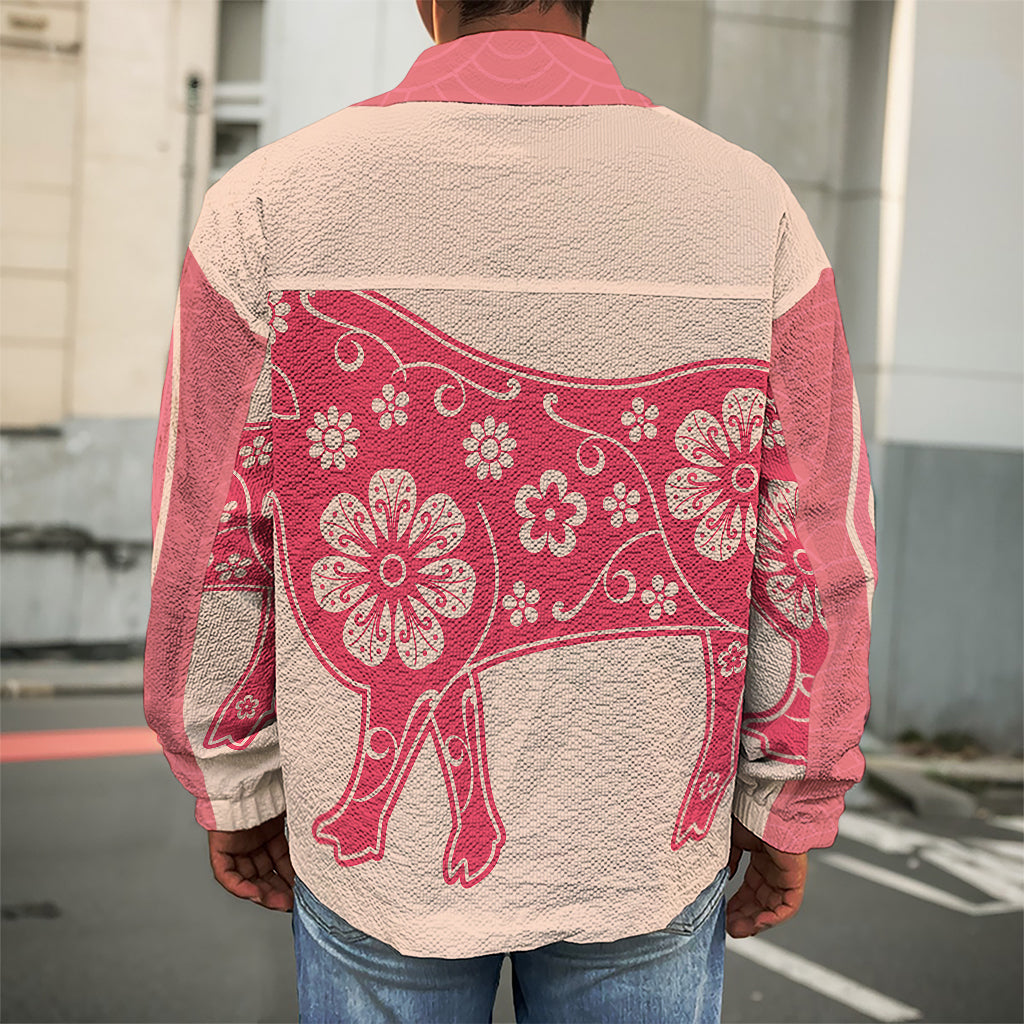 Chinese Flower Ox Zodiac Print Men's Shirt Jacket