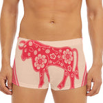 Chinese Flower Ox Zodiac Print Men's Short Boxer Briefs