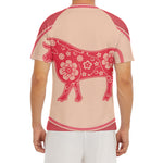 Chinese Flower Ox Zodiac Print Men's Short Sleeve Rash Guard