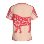 Chinese Flower Ox Zodiac Print Men's Sports T-Shirt