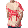Chinese Flower Ox Zodiac Print Men's Velvet T-Shirt
