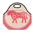 Chinese Flower Ox Zodiac Print Neoprene Lunch Bag