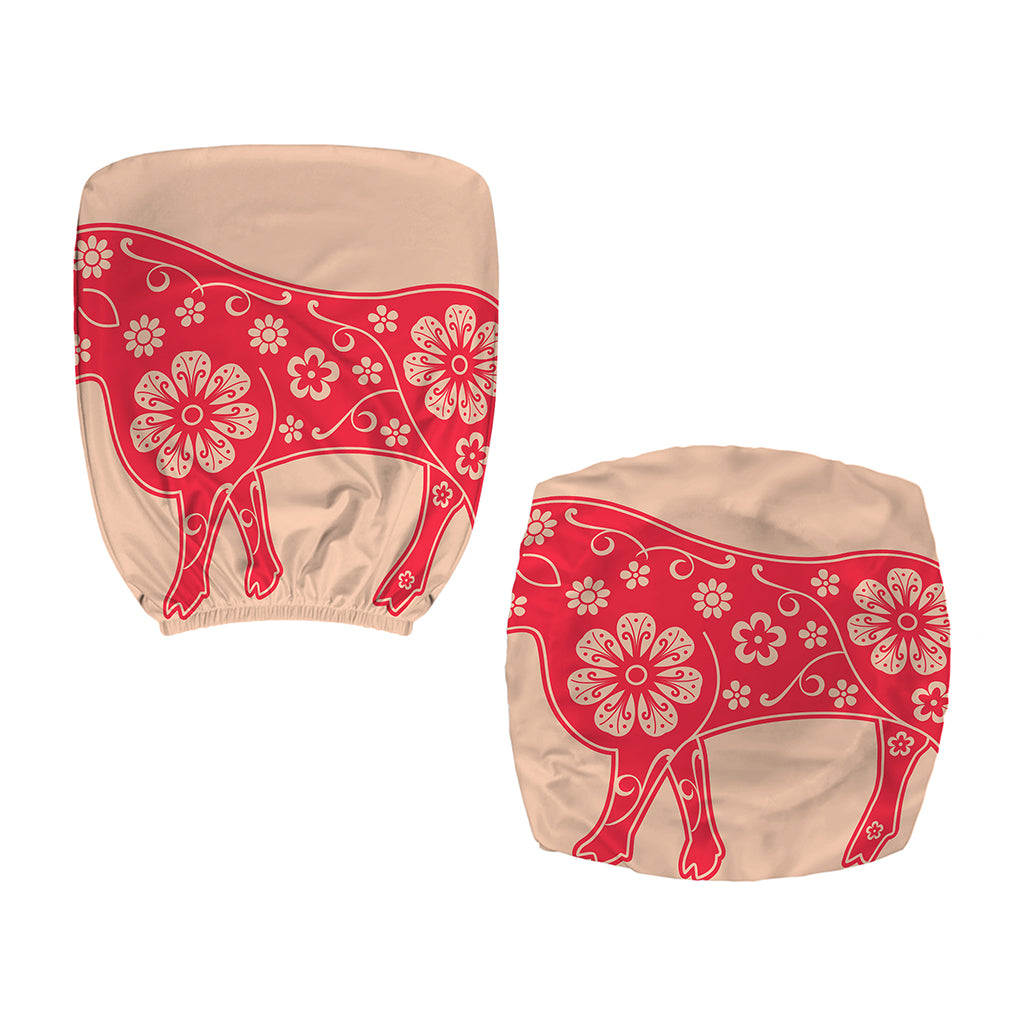 Chinese Flower Ox Zodiac Print Office Chair Cover