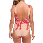 Chinese Flower Ox Zodiac Print One Piece Swimsuit