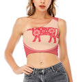 Chinese Flower Ox Zodiac Print One Shoulder Crop Top