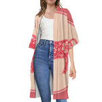 Chinese Flower Ox Zodiac Print Open Front Beach Cover Up