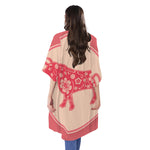 Chinese Flower Ox Zodiac Print Open Front Beach Cover Up