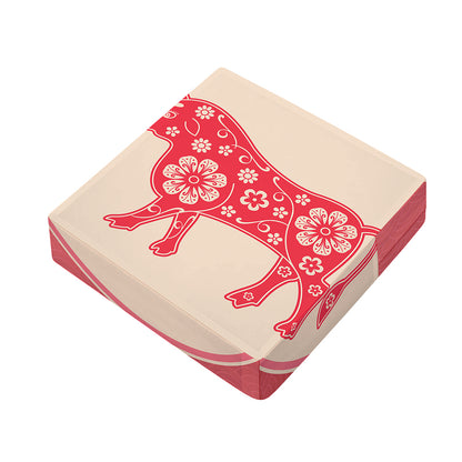Chinese Flower Ox Zodiac Print Outdoor Seat Cushion Cover