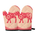 Chinese Flower Ox Zodiac Print Oven Mitts