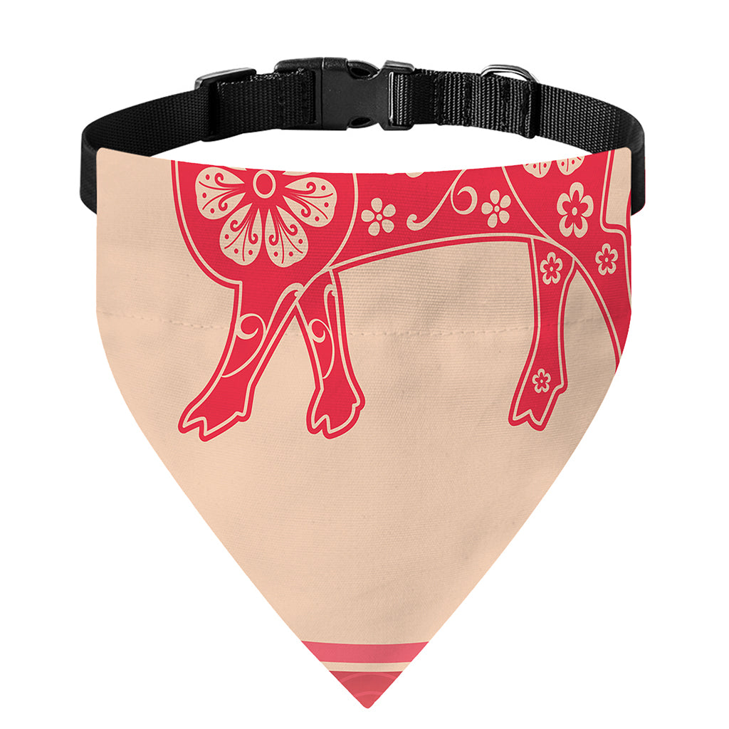Chinese Flower Ox Zodiac Print Over The Collar Dog Bandana