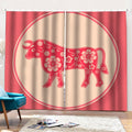 Chinese Flower Ox Zodiac Print Pencil Pleat Curtains