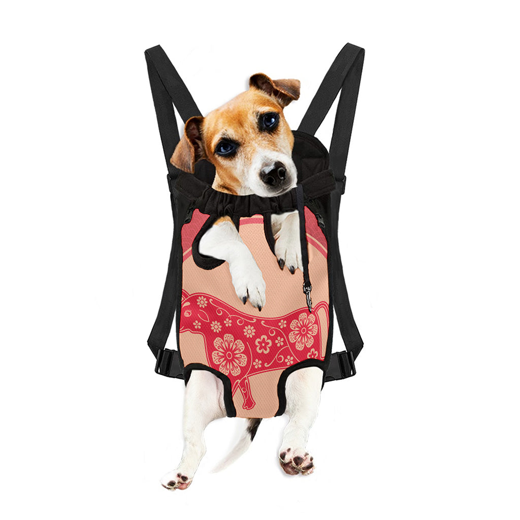 Chinese Flower Ox Zodiac Print Pet Carrier Backpack