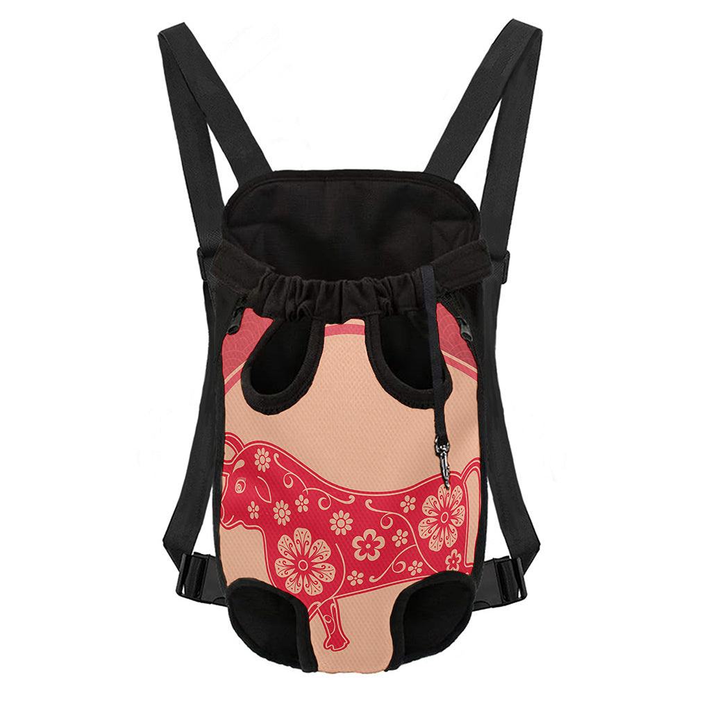 Chinese Flower Ox Zodiac Print Pet Carrier Backpack